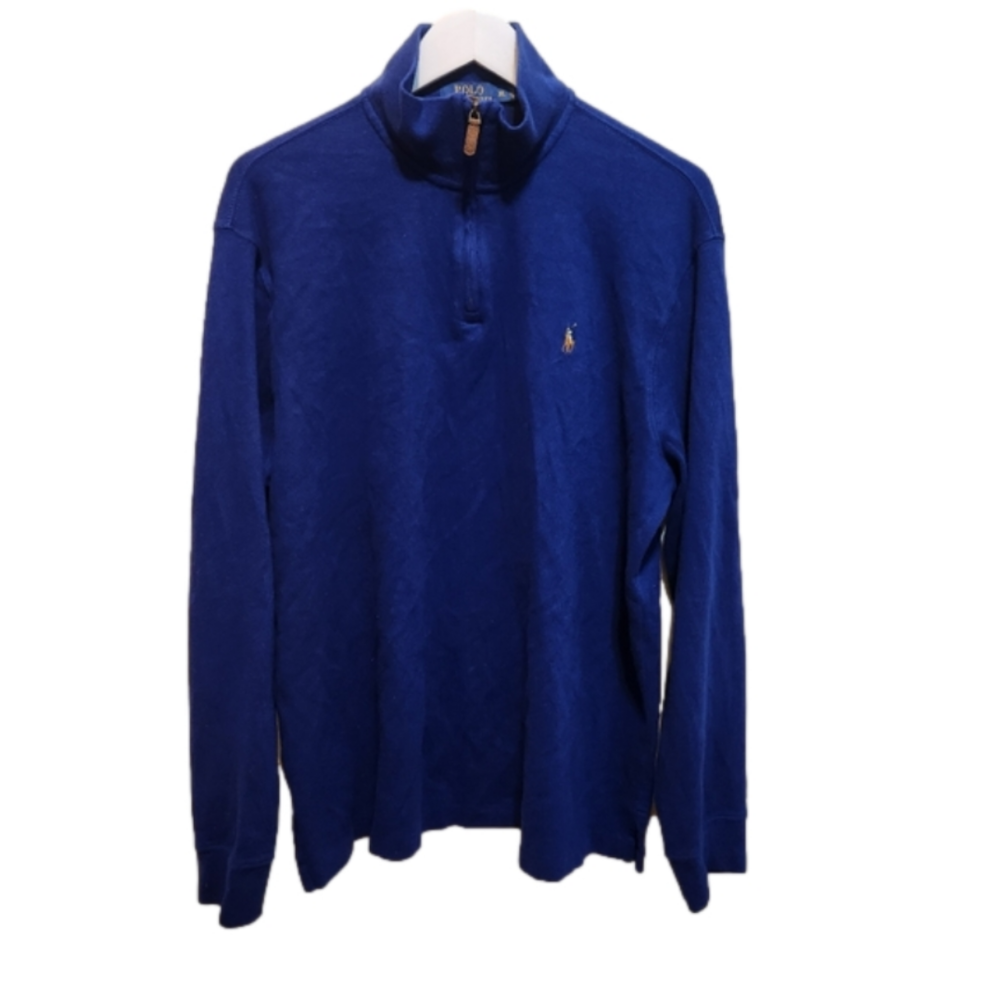 Polo Ralph Lauren Men's Estate Rib Quarter Zip Blue Pullover Sweater XL